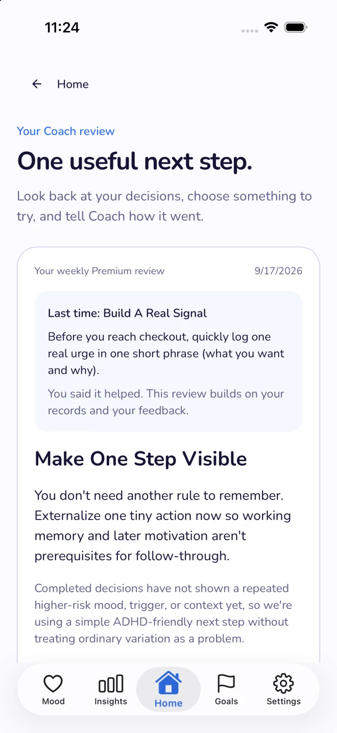 A genuine Premium Coach review that builds on a previous next step and saved check-in