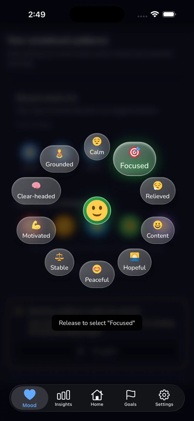 Interactive feeling wheel for choosing a specific mood